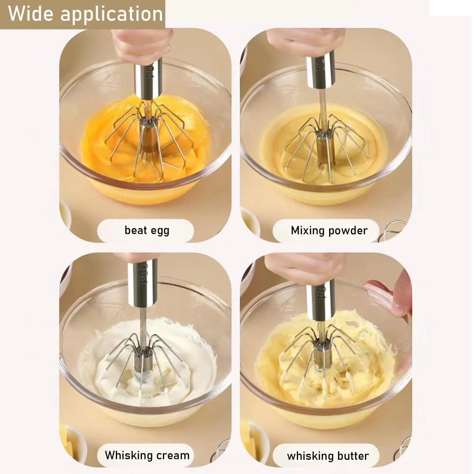 Edelstahl-Eierschläger, robuster halbautomatischer Mixer für müheloses Rühren und Schlagen von Eiern und Sahne in Küche und Backen