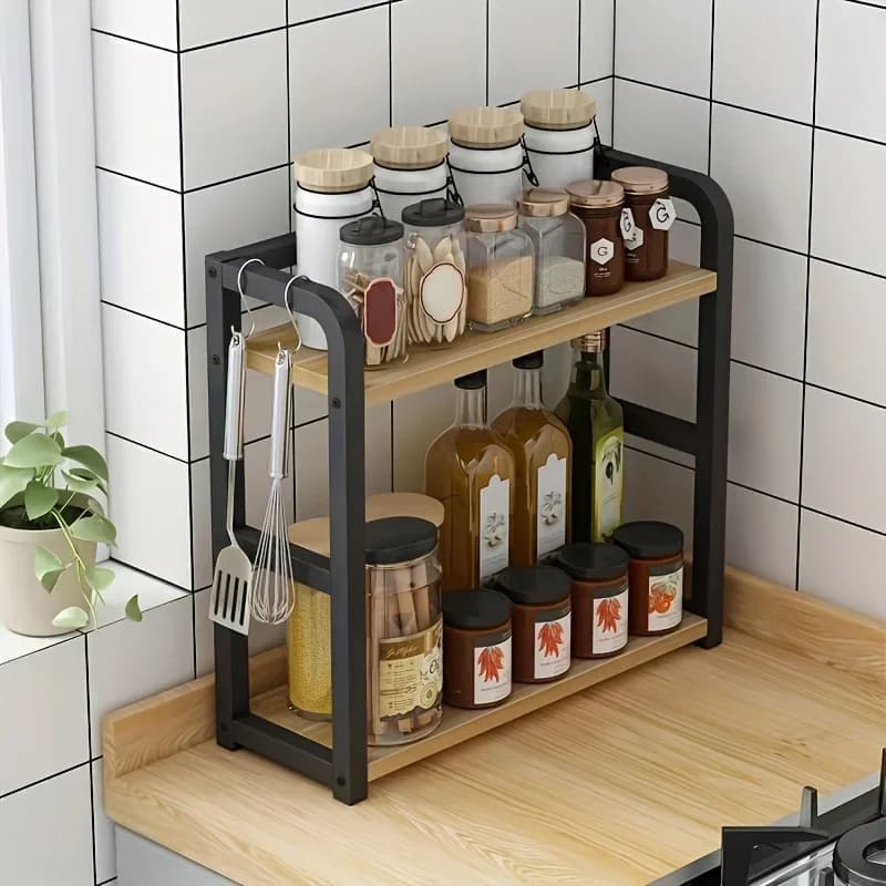 1pc 2-stufiges Metall-Regal für die Arbeitsplatte - platzsparender Organizer für Kaffee, Tassen und Gewürze, rostfreies Küchenregal