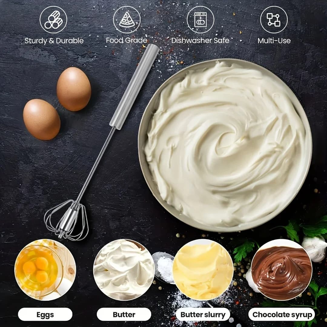Edelstahl-Eierbesen, langlebiger halbautomatischer Mixer für müheloses Rühren, Mischen und Schlagen von Eiern und Sahne in der Küche und beim Backen