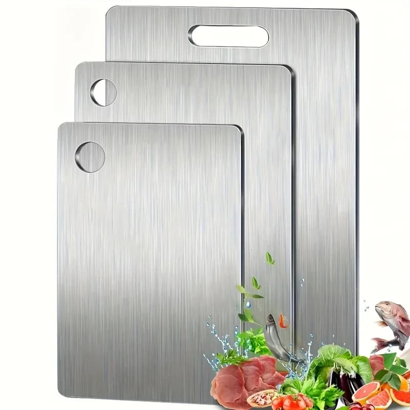 Schneidebretter aus Edelstahl, 3 Stk. – BPA-frei, spülmaschinenfest, rutschfest, mit Saftrille, rostfrei und platzsparend