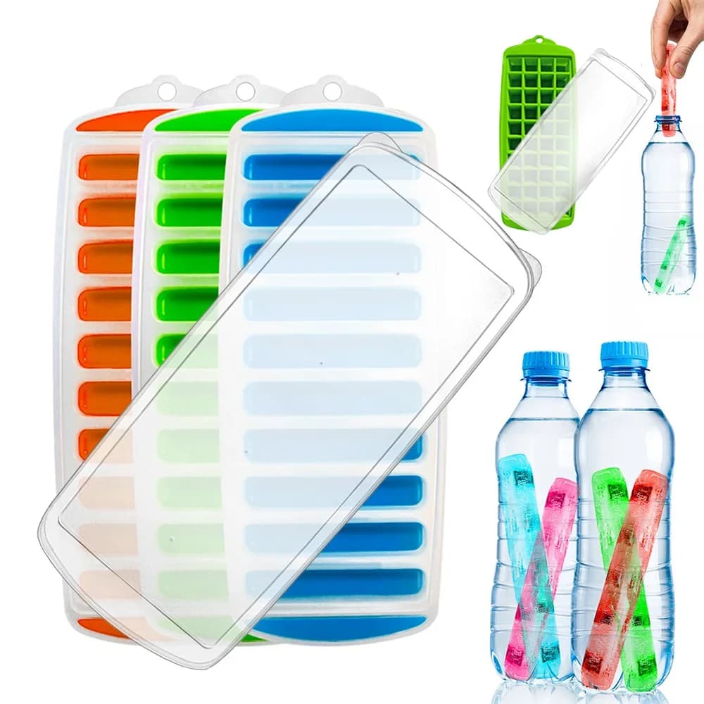 Plastik-Eiswürfelform zum Herausdrücken mit Deckel, wiederverwendbare Eisstangenform für Wasser- und Sportflaschen