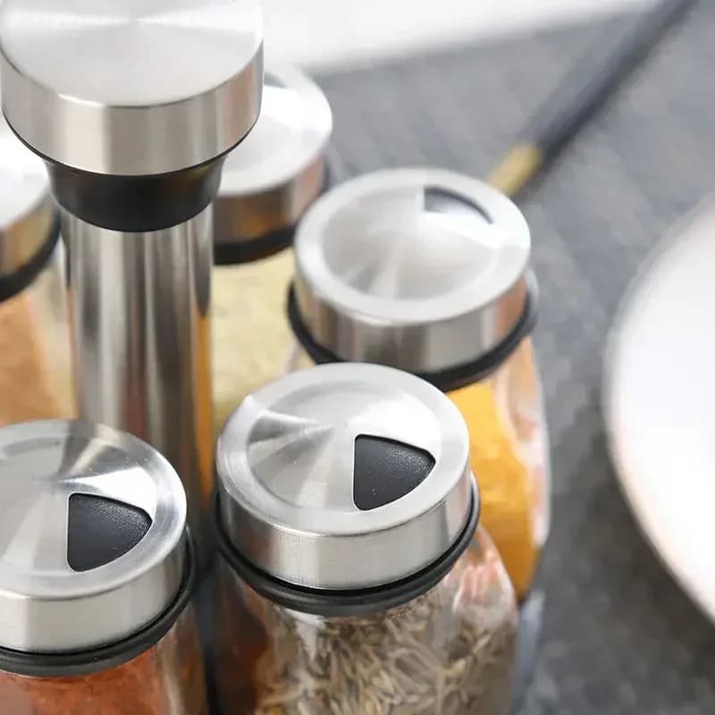NEU Einzelnes Glas- und Gewürzglas-Set mit Ablage, Glas-Gewürz-, Zucker-, Pfeffer- und Salzstreuer-Halter, Küchenregal