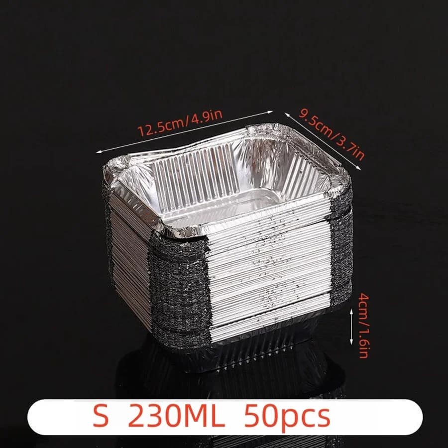 50pcs Einweg-Aluminiumfolie, verschiedene Größen, Aluschalen sind perfekt zum Kochen, Erhitzen, Aufbewahren und Zubereiten von Speisen.