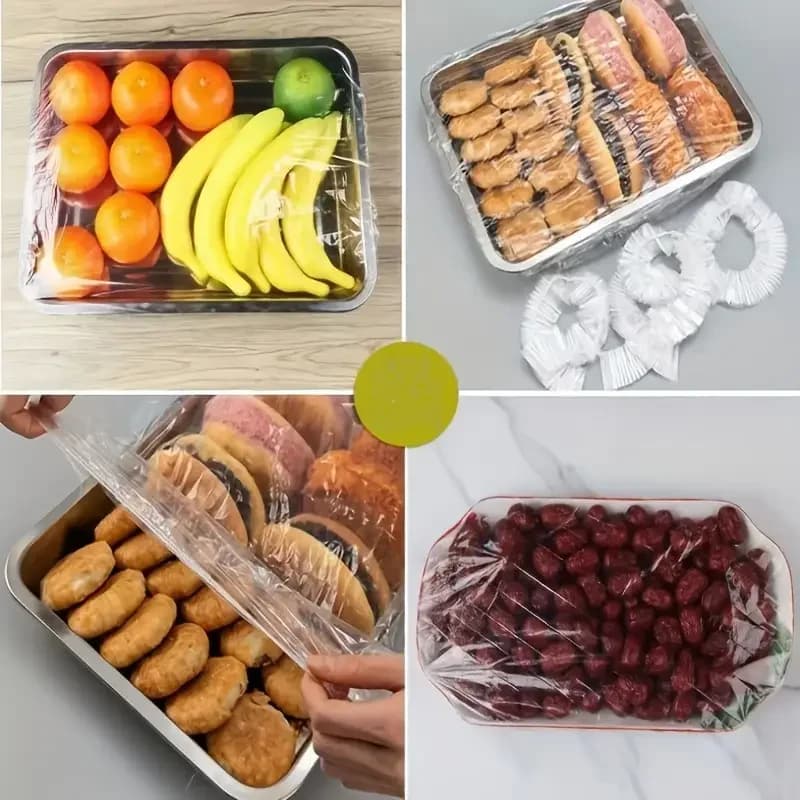 50 wiederverwendbare elastische PE-Lebensmittelabdeckungen - dehnbare Kunststoffdeckel für Brot, Obst, Snacks | langlebig, transparent, dicht