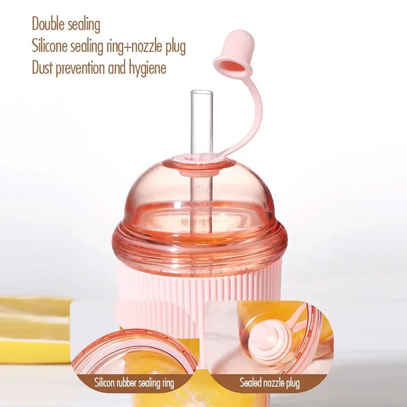 1 Stück 430ml tragbarer Flip-Strohhalm-Becher aus Kunststoff, Ins-Stil, großvolumige Wasserflaschen für Tee, Kaffee, Milch, hitzebeständige Becher für Saft und Gelee