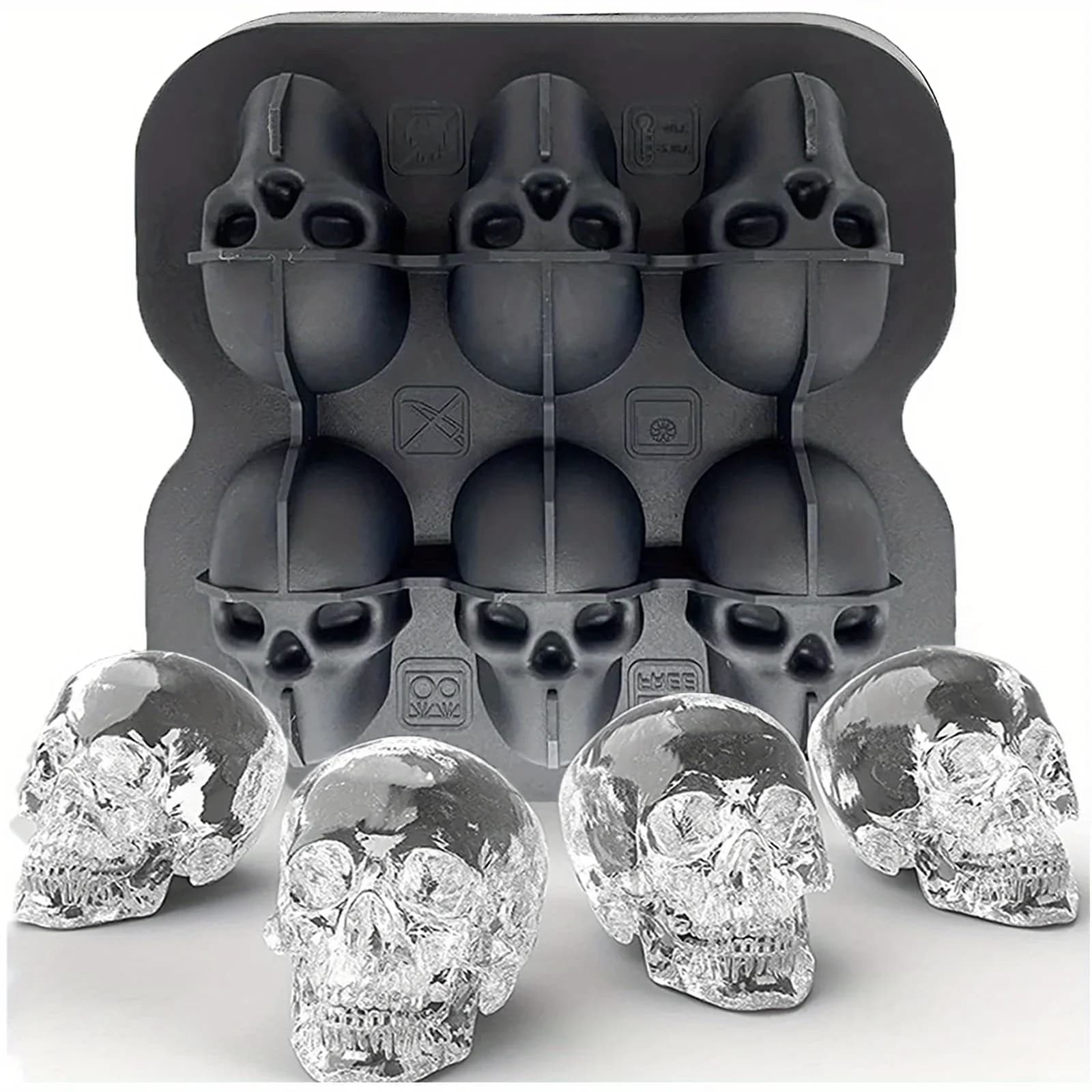 Totenkopf-Eisballform Silikon 3D flexible Eiswürfelschalen BPA-freie Eisformen für den Gefrierschrank Horror-Totenkopf-Kopf Cocktail-Eisballformer