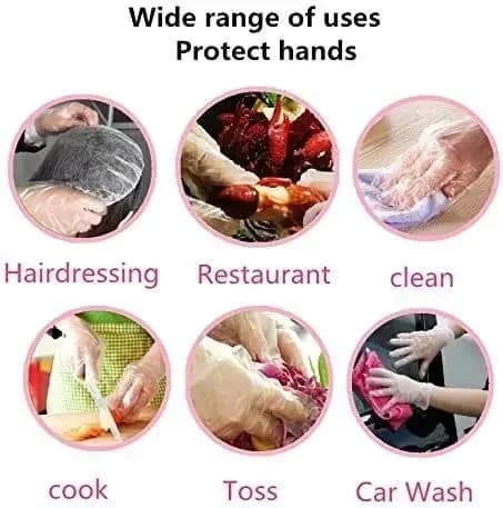 Transparente Einweghandschuhe, transparente Kunststoffhandschuhe, latexfrei, lebensmittelecht, sichere Handschuhe für Kochen, Reinigung, BBQ und Küchenarbeiten