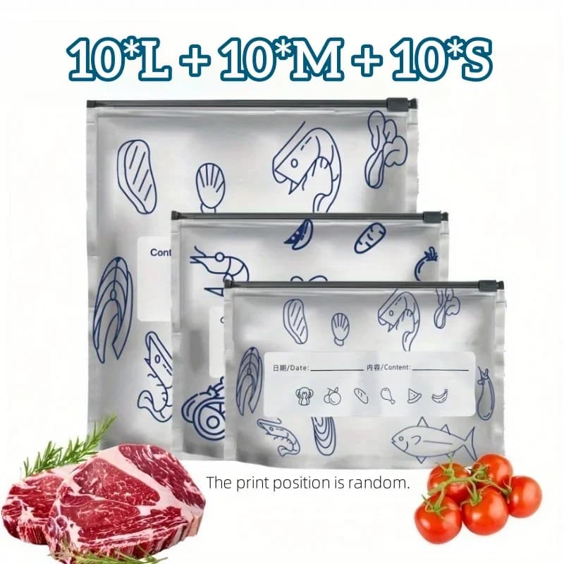 10/60 Stück Aufbewahrungsbeutel aus Aluminiumfolie, gefriergeeignet, wiederverschließbar, Organizer für Lebensmittelverpackung, wiederverwendbar, geruchsdicht, Küchen-Essential