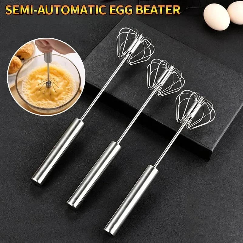 Halbautomatischer Eierbesen, manueller Rotations-Sahnequirl, Küchenhelfer für Haushalt und Backen, zum Verquirlen von Eiern und Mixen von Kuchen