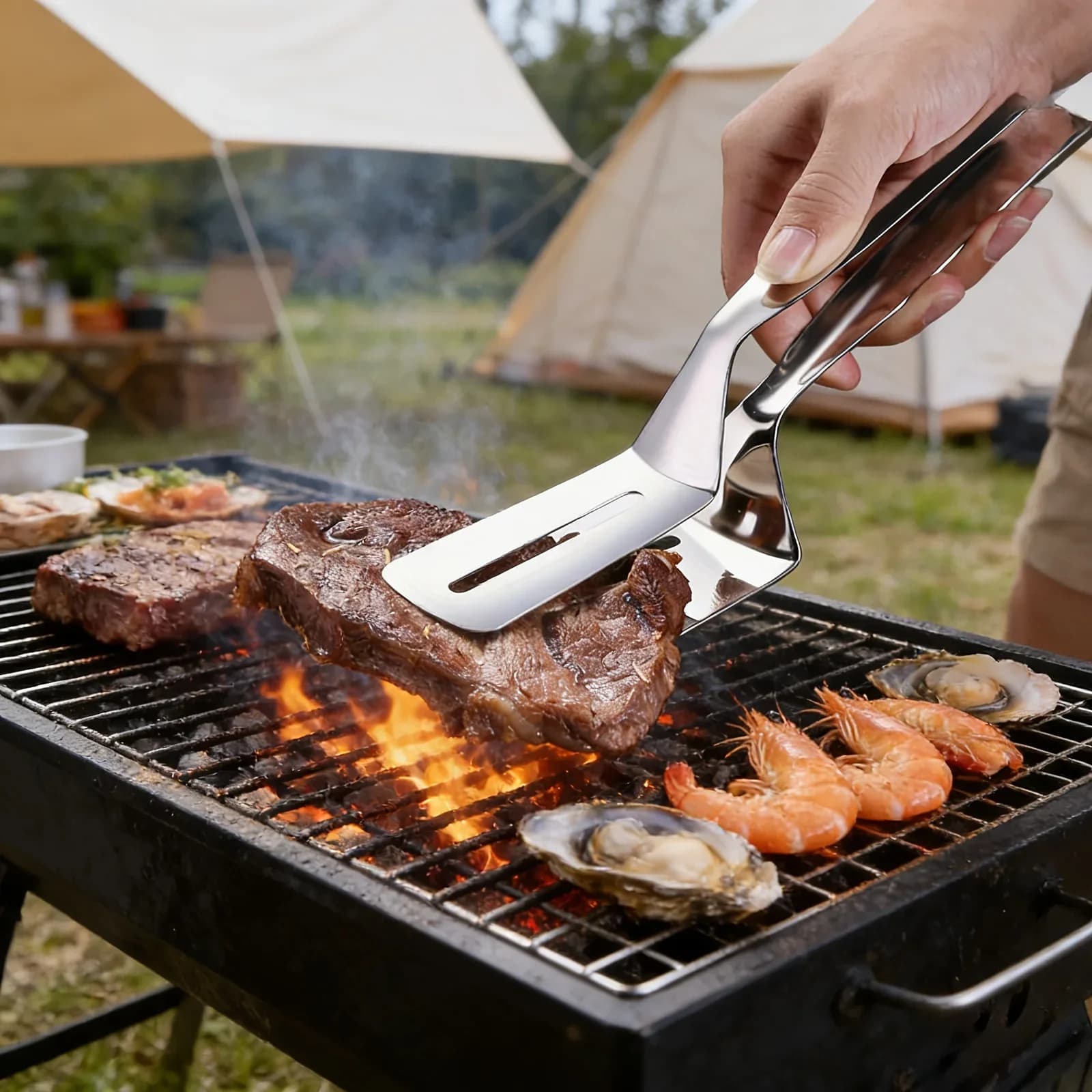 1/2/4 Stk. Steakklemmen aus Edelstahl, multifunktionaler Spatel, doppelseitige Küchenzange für Fisch, Fleisch, Pizza, Küchen- und Backzubehör