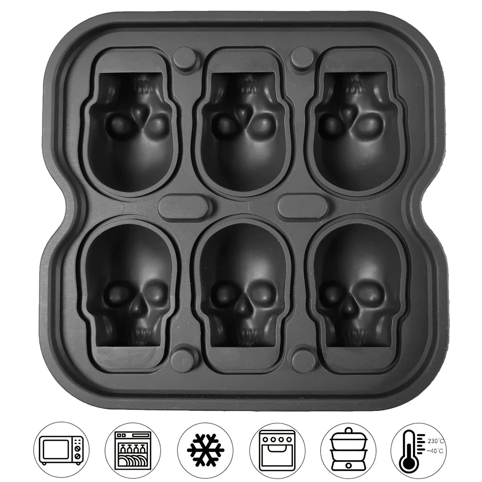 Totenkopf-Eisballform Silikon 3D flexible Eiswürfelschalen BPA-freie Eisformen für den Gefrierschrank Horror-Totenkopf-Kopf Cocktail-Eisballformer