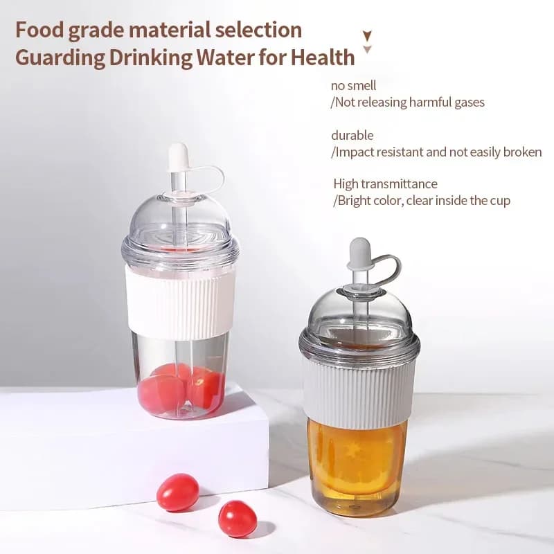 1 Stück 430ml tragbarer Flip-Strohhalm-Becher aus Kunststoff, Ins-Stil, großvolumige Wasserflaschen für Tee, Kaffee, Milch, hitzebeständige Becher für Saft und Gelee