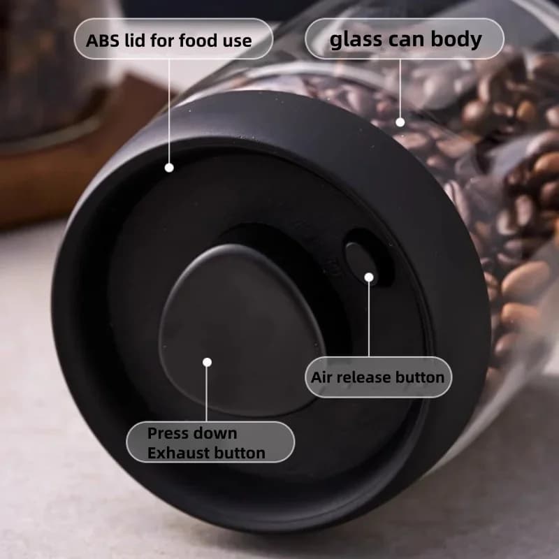 Mehrkapazitäts-Kaffeekanne mit schwarzem Deckel, manuelles Vakuum-Frischhaltegefäß, feuchtigkeitsdichter Glas-Teebereiter, Aufbewahrungsdose für Kaffeebohnen