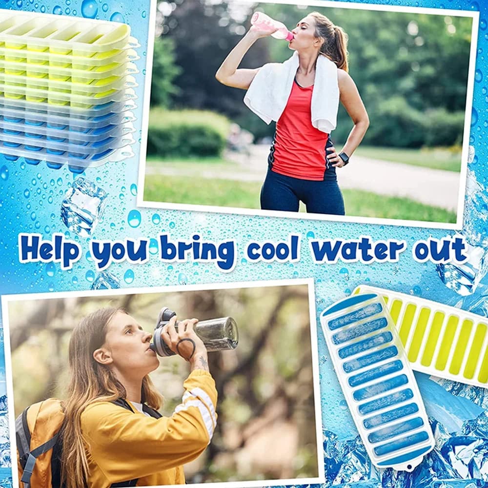 Plastik-Eiswürfelform zum Herausdrücken mit Deckel, wiederverwendbare Eisstangenform für Wasser- und Sportflaschen