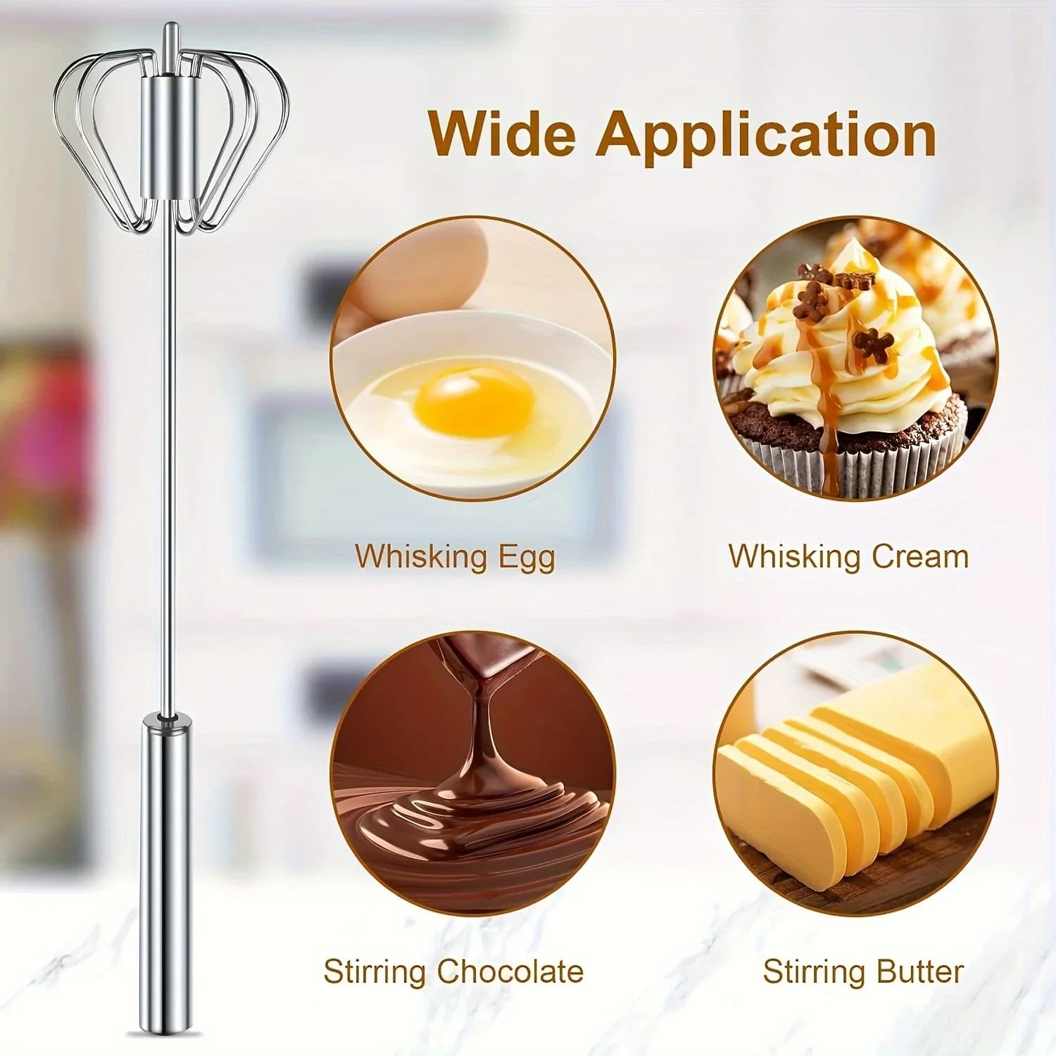 Edelstahl-Eierbesen, langlebiger halbautomatischer Mixer für müheloses Rühren, Mischen und Schlagen von Eiern und Sahne in der Küche und beim Backen