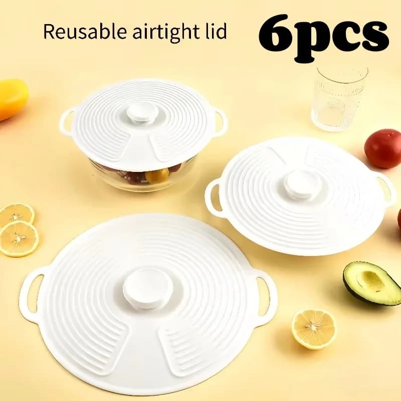 3/6-teiliges Silikondeckel-Set mit doppeltem Griff, Topfdeckel, hitzebeständig, mikrowellengeeignete, spritzschutzsichere Abdeckung, wiederverwendbar für Schüsseln, Teller, Pfannen