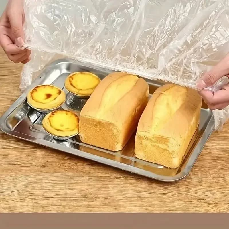 50 wiederverwendbare elastische PE-Lebensmittelabdeckungen - dehnbare Kunststoffdeckel für Brot, Obst, Snacks | langlebig, transparent, dicht