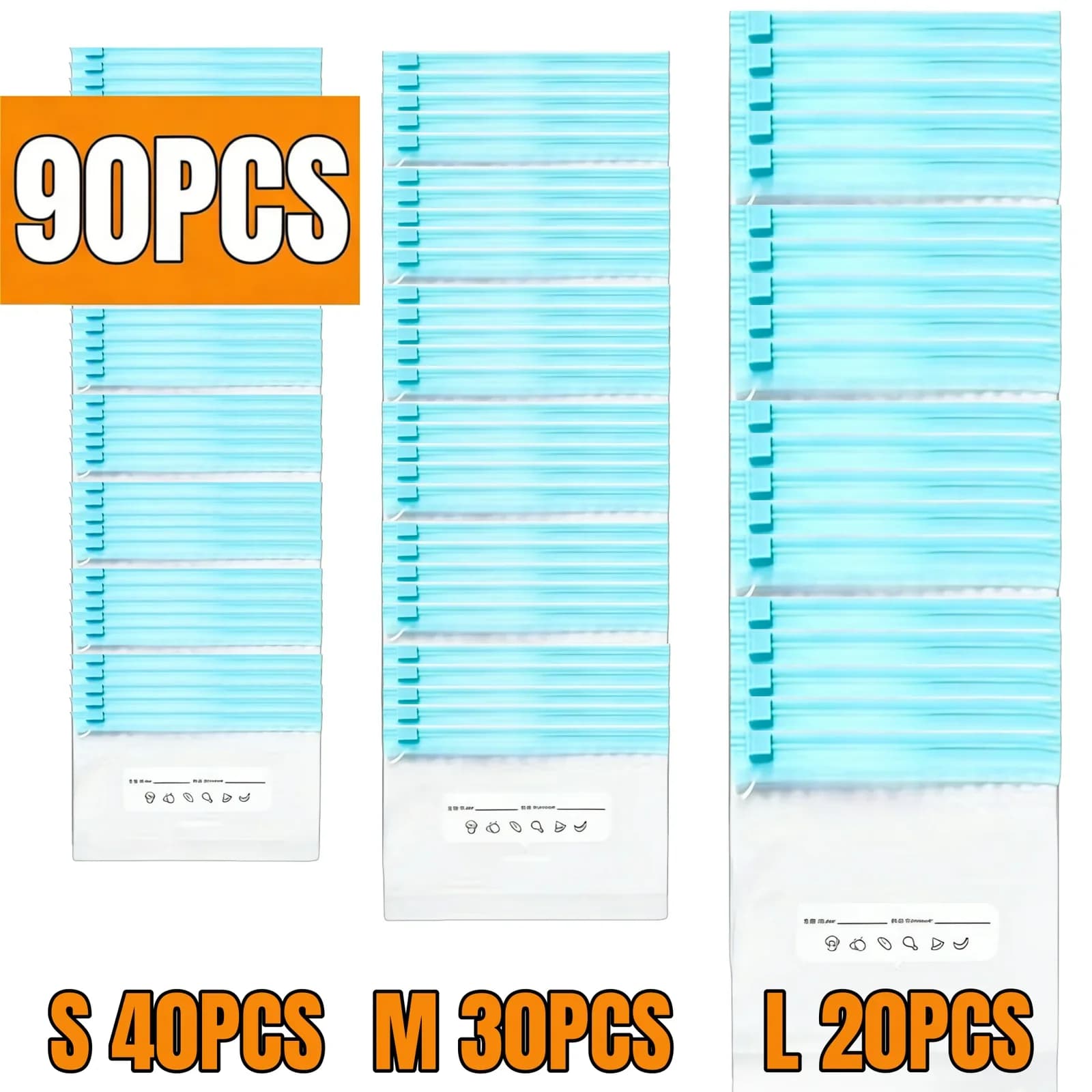 10-90pcs Frischhaltetüten mit Reißverschluss, versiegelte Lebensmittelbeutel für Obst, Getreide, Gemüse, Fleisch, auslaufsicher, gefriergeeignet