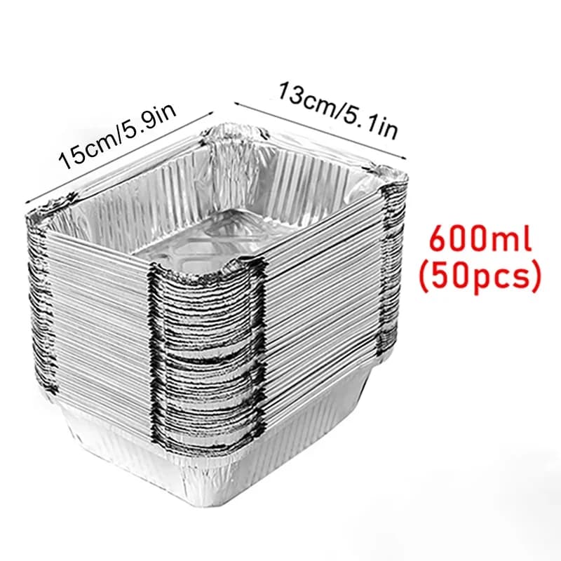 50pcs Einweg-Aluminiumfolie, verschiedene Größen, Aluschalen sind perfekt zum Kochen, Erhitzen, Aufbewahren und Zubereiten von Speisen.