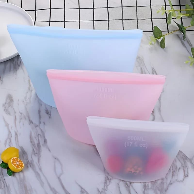 1/3-teiliges Silikon-Lebensmittelbehälter-Set, wiederverwendbare Aufbewahrungsbeutel, auslaufsicher, Ziplock-Beutel-Set für Kühlschrank/Gefrierschrank, Frischhalten, Küchenorganisation