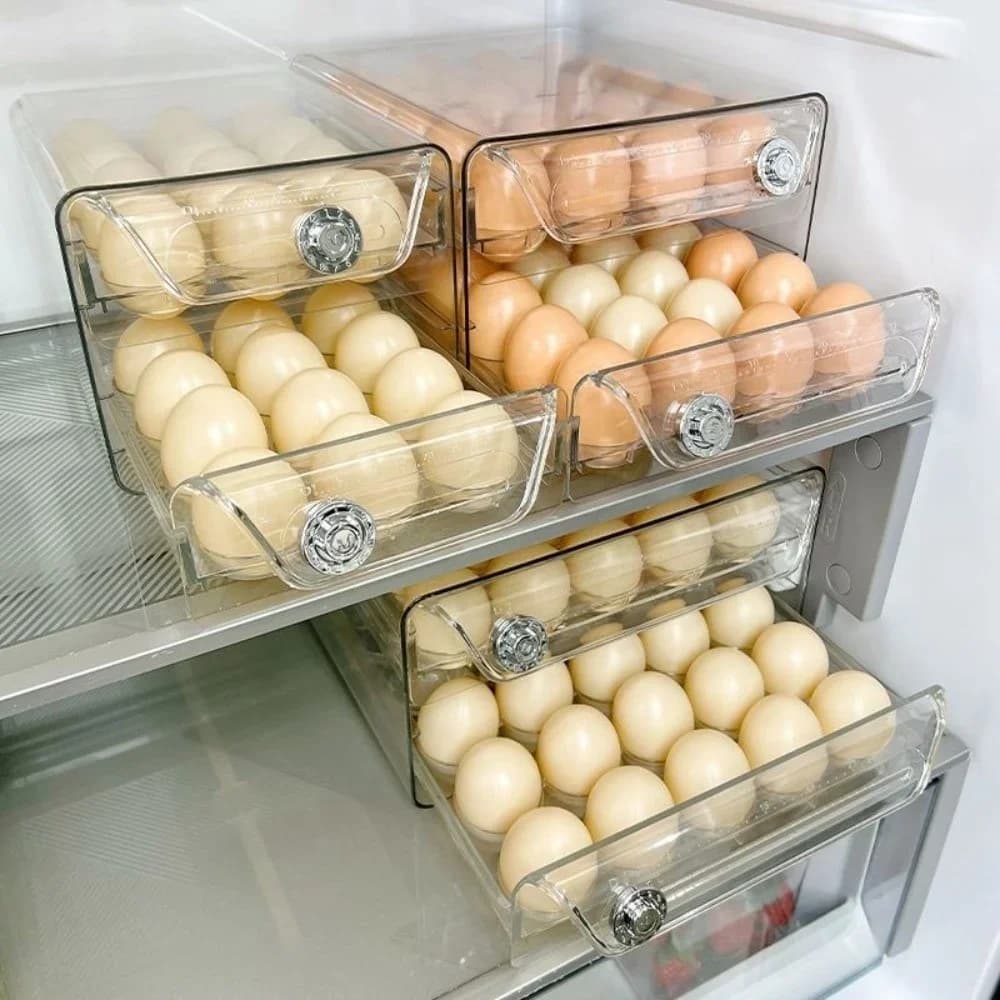 Transparente Eieraufbewahrungsbox, doppellagiger, klarer Eierhalter aus Kunststoff, Zeit-Skala, großer Eier-Aufbewahrungsregal-Schubladenorganizer