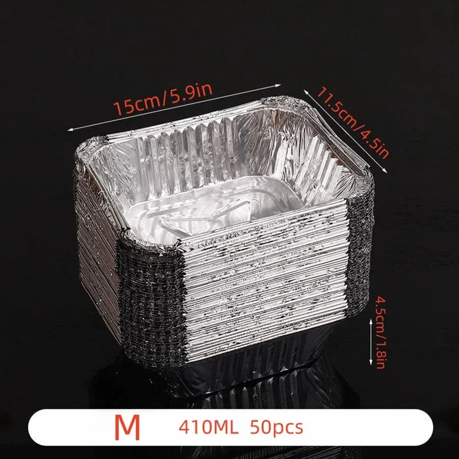 50pcs Einweg-Aluminiumfolie, verschiedene Größen, Aluschalen sind perfekt zum Kochen, Erhitzen, Aufbewahren und Zubereiten von Speisen.
