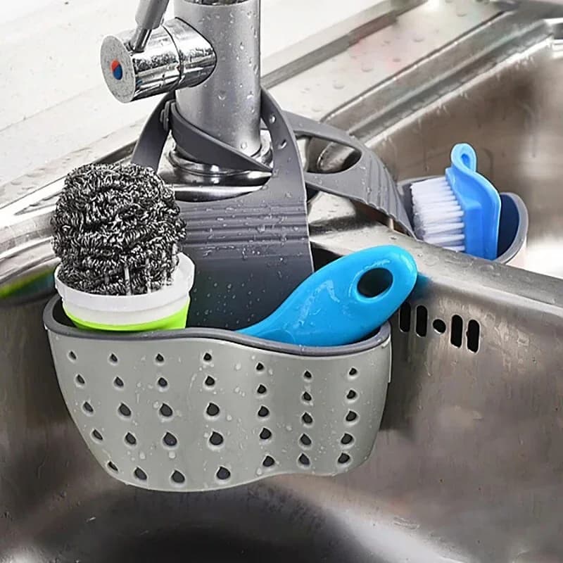 Abtropfkorb für die Küchenspüle, verstellbarer Seifen- und Schwammhalter, hängender Abtropfkorb, Küchenzubehör