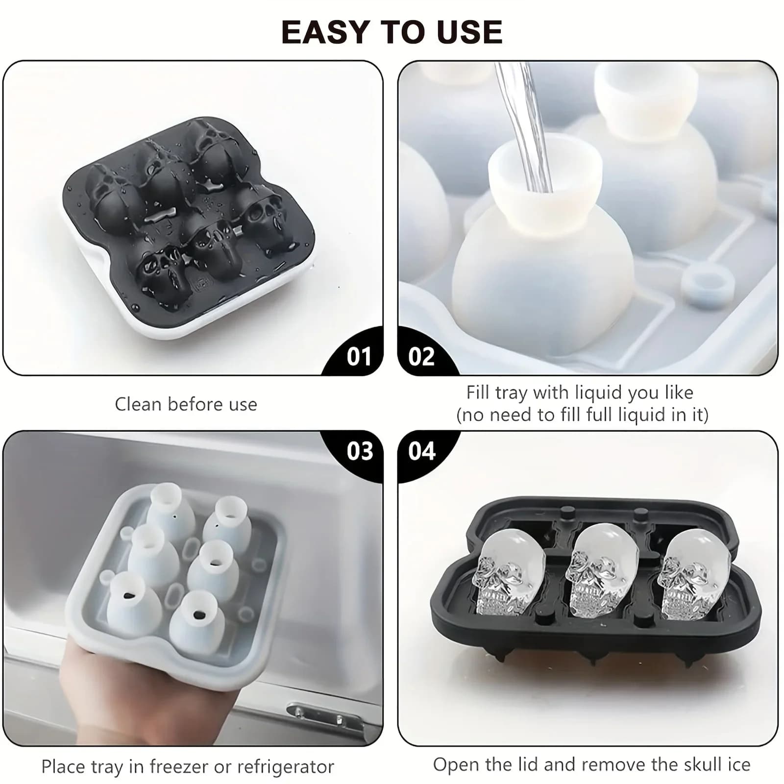 Totenkopf-Eisballform Silikon 3D flexible Eiswürfelschalen BPA-freie Eisformen für den Gefrierschrank Horror-Totenkopf-Kopf Cocktail-Eisballformer