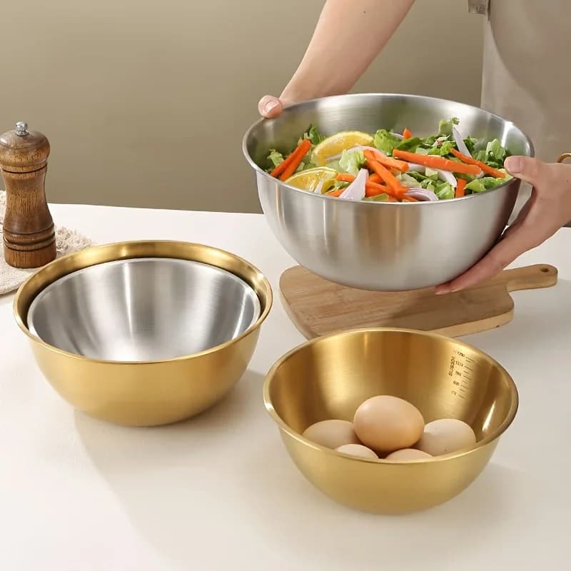 3-teiliges Rührschüssel-Set aus Edelstahl, große Salatschüssel, Schüssel zum Teigkneten, Küchenzubehör, Küchenhelfer, Haushaltsartikel