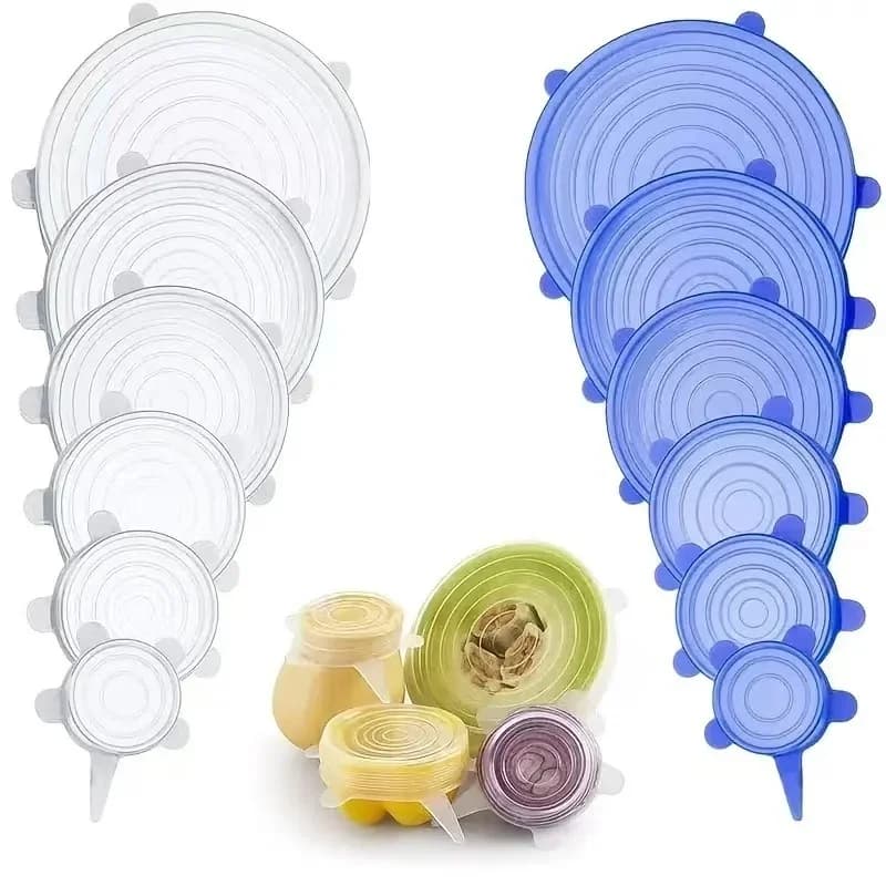 6er-Set Silikon-Stretchdeckel, Lebensmittel-Schüsseldeckel, wiederverwendbare Frischhaltedeckel, multifunktional und ausziehbar