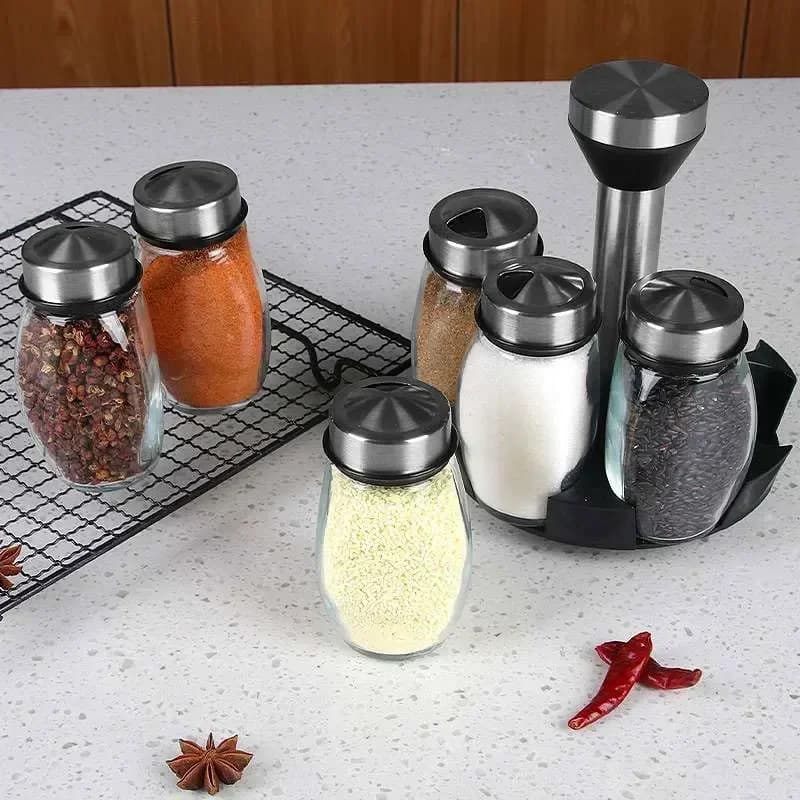 NEU Einzelnes Glas- und Gewürzglas-Set mit Ablage, Glas-Gewürz-, Zucker-, Pfeffer- und Salzstreuer-Halter, Küchenregal