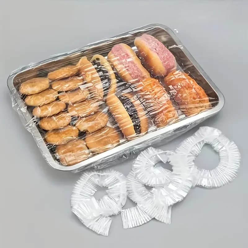 50 wiederverwendbare elastische PE-Lebensmittelabdeckungen - dehnbare Kunststoffdeckel für Brot, Obst, Snacks | langlebig, transparent, dicht
