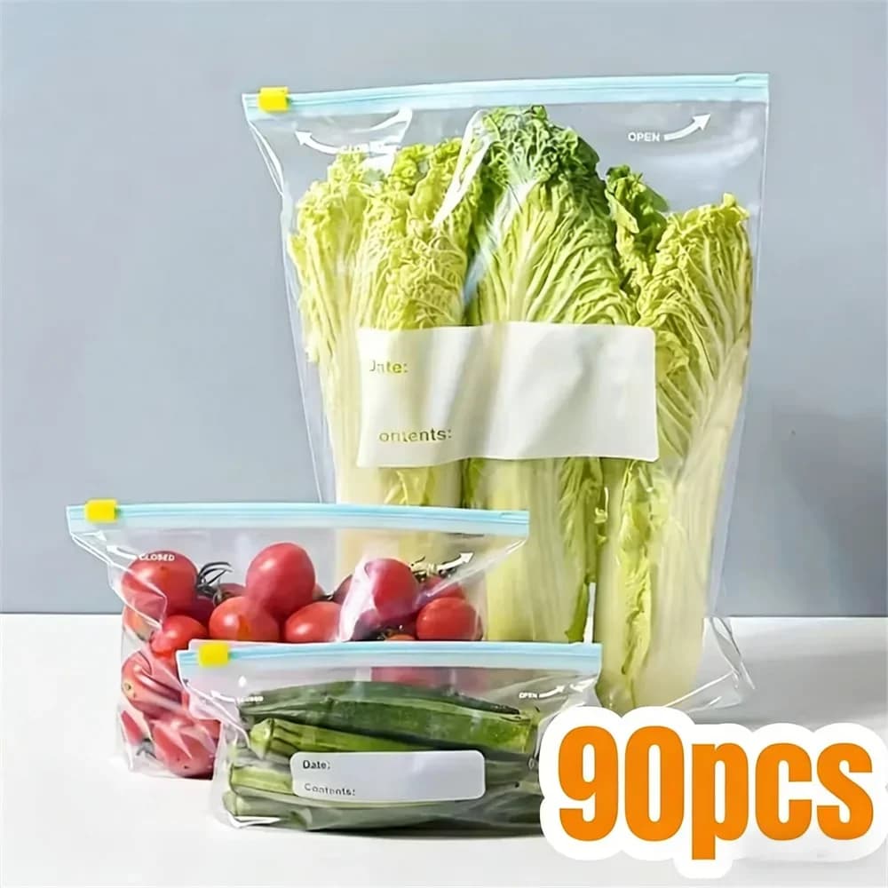 10-90pcs Frischhaltetüten mit Reißverschluss, versiegelte Lebensmittelbeutel für Obst, Getreide, Gemüse, Fleisch, auslaufsicher, gefriergeeignet