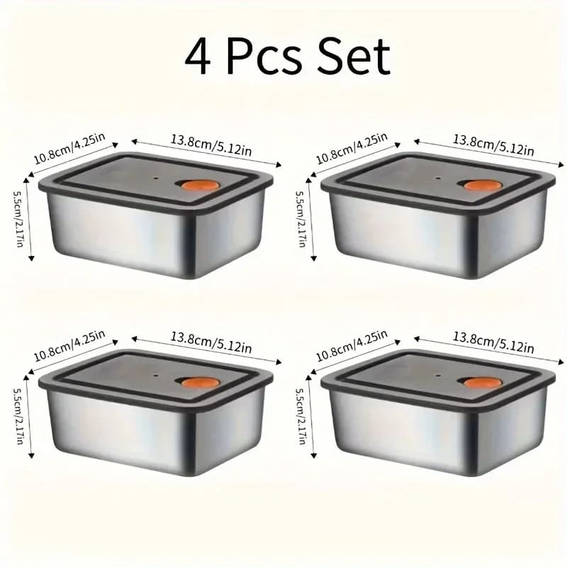 4-teiliges Edelstahl-Lebensmittelbehälter-Set - Verdickt, auslaufsicher, BPA-frei, stapelbar für Kühlschrank/Gefrierschrank/Vorratskammer