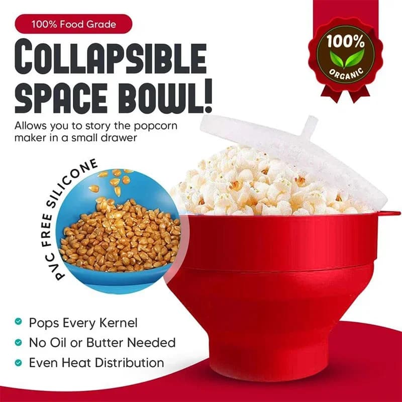 Mikrowellen-Popcorn-Maker aus Silikon, BPA-frei, zusammenklappbare Popcornschüssel, mikrowellengeeignet, mit Deckel, spülmaschinenfest