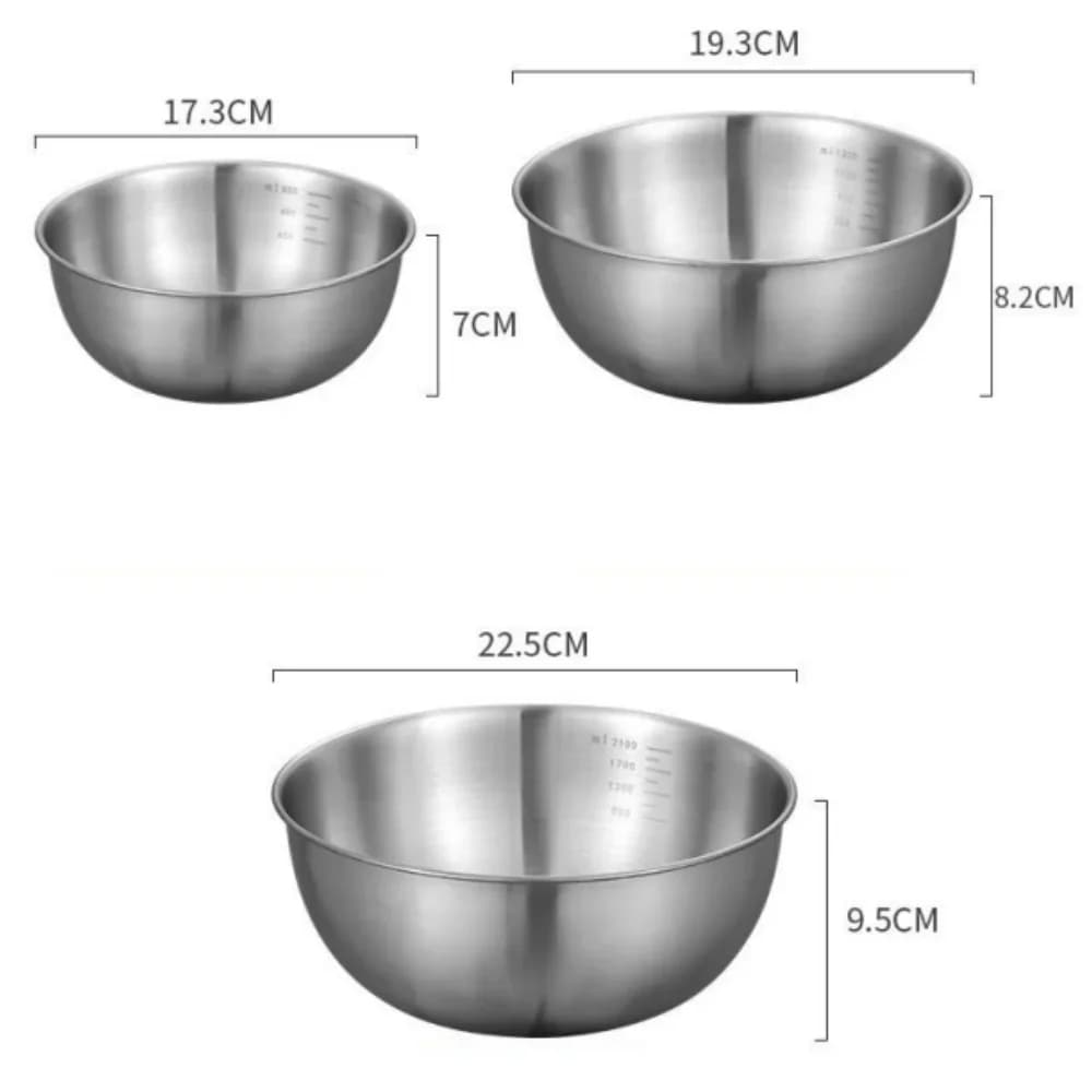 1-3 Edelstahl-Schüsselset mit Skala zum Kochen, Backen und zur Lebensmittelaufbewahrung, große Fassungsvermögen-Mischschüsseln für die Küche