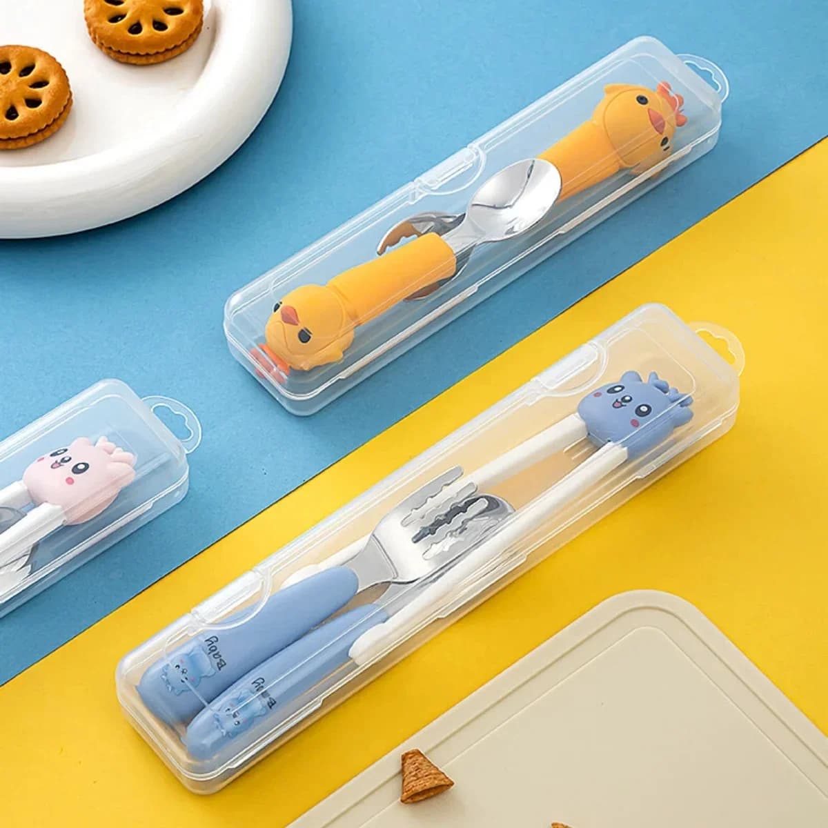 Tragbare transparente Besteckbox, Reise-Aufbewahrungsbox für Besteck mit Klappdeckel, staubdichte Box für Essstäbchen, Gabeln und Löffel