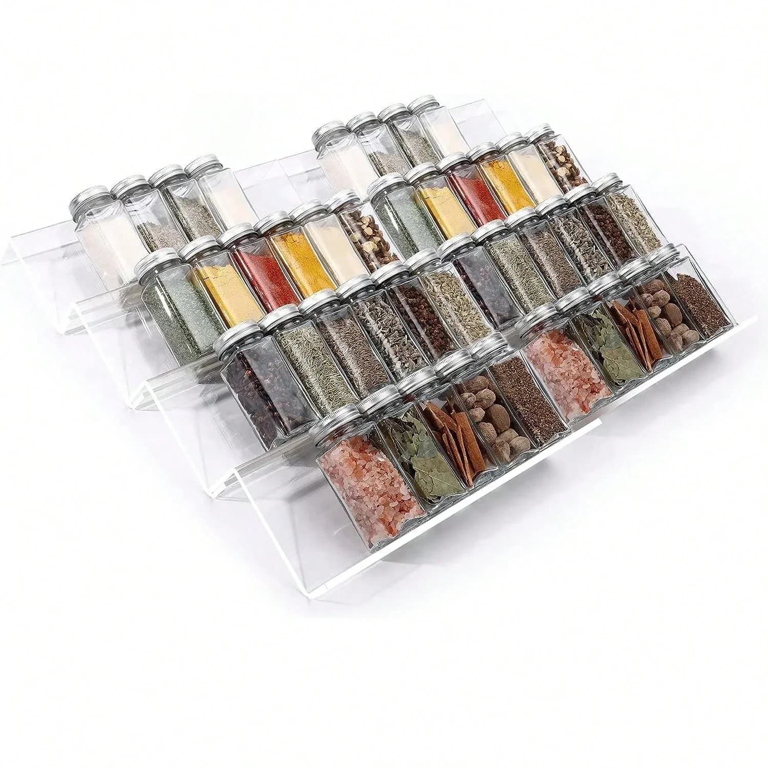 Gewürz-Schubladen-Organizer mit 4/2 Ebenen, verstellbares Acryl, ausziehbares Gewürzregal, Tablett, Gewürz-Organizer für den Schrank, Küchenregal