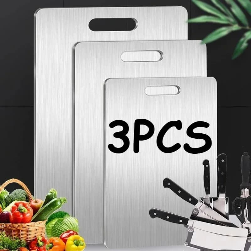 3PCS Schneidebrett aus Edelstahl - robustes doppelseitiges Hackbrett für Fleisch, Gemüse, Teigkneten & Küchenvorbereitung